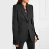 Ternos femininos de alta qualidade 2023 Moda de cor sólida Costura de renda v pescoço de um botão fivela dividida Manga longa Slim Women Blazer