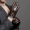 Cycling Gloves Men Genuine Sheepskin Leather Winter Warm Touchscreen Texting Cashmere Lined Driving Motorcycle