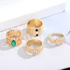 4pcs Green Crystal Rings Set for Women Gold Bated vintage Estética Geométrica Luxo Anilos Lady Jewelry Gifts