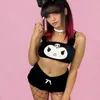 Women's Tanks Kawaii Mini Cute Fun Lingerie Teen Girls Pink Black Anime Pattern Strap Stitching Vest Japanese Soft Girl Milk Velvet Bra Set