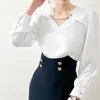 Bluzki damskie jesień 2023 Japońska koszula projektowa Pearl Dekoracyjne koszule bluzki dla kobiet Tops Poliester Szyfon