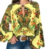 Blouses pour femmes 2023 fleur imprimé lanterne manches Boho Blouse Sexy dentelle gland O cou haut pour femme printemps été Chic