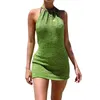 Casual Dresses Women's Beach Wear Solid Color Mini Dress Sleeveless Sticke Holiday badkläder sexig halterband höftväska svartlös