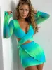 Casual Dresses MHCMBSBS SEXY TIE DYE BODYCON MINI Dress Women Hollow Out Long Sleeve Mesh Skinny Club Outfits Summer 2022 Beach Party Sundress W0315