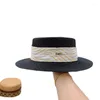 Chapeaux à large bord 2023 été Style coréen Lafite haut plat rayé Bandage décoratif métal Logo parasol chapeau de paille