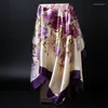 Scarves Fashion Kerchief Hair Scarf For Women Green Purple Print Silk Satin Hijab Scarfs 90cm Square Shalws Ladies 2023