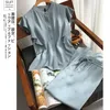 レディースツーピースパンツVimly Elegant Shirt Setの夏の服マッチングセット2023スタンドカラーペタル半袖ブラウスエラスティックウエスト230314