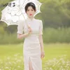 Etniska kläder White Cheongsam klänning Young Temperament French Chinese Qipao Wedding Fairy