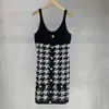 Casual Dresses designer Thousand Bird Checker Waist Knitted Sling Dress NLQX
