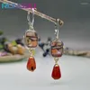 Boucles d'oreilles Rongyu Retro Géométrie Synthétique Dendrite Stone Drop For Women Natural Red Gemstone Fine Jewelry Fashion Gift