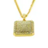 Trendy Bling Bling Dog Tags Pendant Necklace Hip Hop Jewelry 18K Gold Plated Full Crystal Rhinestones Iced Out Jewelry For Men Women Punk Rocker Accessories