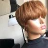 Honey Blonde Color Short Bob Pixie Cut Wig With Bangs Straight Remy Brazilian Human Hair Full Lace Front Wigs For Black Women