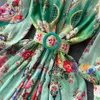 Casual Dresses Banulin Summer Holiday Beach Chiffon Flowy Dress Women's Stand Collar Lantern Sleeve Floral Print Boho Long Robes N1955 230316