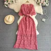 2023 Summer Premium Retro klänning Kort ärm Runda nacken Slim Hollow Lace Dress Elegant Long Dress