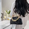 Shoulder Bags Elegant Women Pink Green Gold Thick Chain Crossbody Totes PU Leather Pleat Handbags Lady Clutch