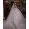 Luxury Wedding Dress Princess Dresses V-Neck Beading Illusion Floral Sleeve Sparkly Crystal Fluffy Skirt Bride Gowns