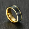 Cluster Ringe Tigrade Mode Männer Wolfram Ring Schwarz Gebürstete Nut Gold Innen 8mm Männliche Hochzeit Band Engagement Qualität