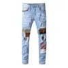 Męskie designerskie jeansy w trudnej sytuacji Ripped Biker Slim Fit dżinsy motocyklowe dla człowieka obcisłe spodnie dżinsowe rozmiar 28-40
