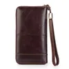 Genuine cow leather zipper mens designer wallets male long style fashion casual card zero purses phone clutchs no310