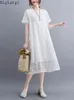 Casual klänningar överdimensionerade spetsar ihåliga löst tryck Big size tshirt klänning Summer Woman Casual Women Korea damer Womens Dresses Midi Dress 230316