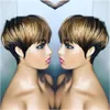 Ombre Color Pixie Full Lace Front Human Hair Pre Plucked Short Cut Bob Wigs Brazilian Remy Honey Blonde Wig 1B/27