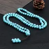 Fios de fios Oração de fios de miçanga de 6 mm de 6 mm azul azul de pulseira elástica de corda elástica 108 contas de nó no colar mulheres meditação curativa pulseiras