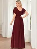 Party Dresses Elegant Evening Dresses Double V-neck a flowy skirt and Ruffle Sleeves Ever Pretty of Chiffon Burgundy Bridesmaid Dress 230316