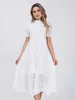 الفساتين غير الرسمية Marwin Cotton Hollow Out Summer White Dress Women Holiday Perppy عالي الخصر عالي الخصر مكدسة الفساتين المصغرة A-Line Frills Vestido W0315