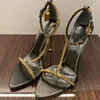 Summer Desig Ford Gold Chain Link Sandals Shoes Leadlock Poepty Naked Women Luxury Designer Lady High Hate Wedding Gladiator Sandalias35-43