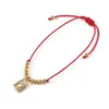 Charm Bracelets Shiny Cubic Zirconia Crystal Lock Charms Pendant Bracelet Women CZ Gold-plated Copper Filled Beads Pink Red String
