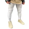 Men's Jeans 2023 Mens Ripped Pleated White Skinny Ankle Zipper Denim Destoryed Pencil Pants Hip Hop Holes For Men Biker