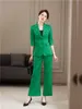 Женские костюмы Blazers Женщины Формальные брючные брюки костюмы Green Kahki Business Одиночные пуговицы широкие брюки.