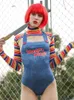 여자 2 피스 팬츠 여성을위한 Hirigin Halloween 의상 무자비한 악몽 킬러 인형 영화 캐릭터 Bodysuit Chucky Doll Costume Set 230316