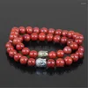 Strand 2pcs Beaded Natural Rhodonite Stone Round Beads Charm Women Bracelet Mercy Buddha Head Men Stretch