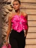 Canotte da donna Camis Cozok Donna High Street Big Floral Design Halter Crop Top 2023 Summer Chic Senza maniche Backless Tie Up Mini Vest Fiore rosa 230316