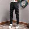 Men's Jeans Streetwear Fashion Men Jeans Army Green Elastic Slim Fit Spliced Designer Biker Jeans Men Stretch Hip Hop Denim Pencil Pants 230316