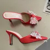 Rhinestones Woman High Heels Pumps Shoes 2023 Designer Luxury Ladies Crystal Sandals Mules Fashion Butterfly Knot Female Slides 0316
