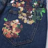 Mäns jeans av toppkvalitet Europeiska amerikanska streetwear handmålade jeans mode dimma handmålade blommor raka ben rå hem jean