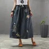 Skirts 23 Women Denim Spring Summer Indie Folk Style Washed Bleached Patchwork Print Loose Shiring Female Tide A-Line Skirt