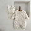 Rompers Milancel Winter Babykleding Bloemmeisjes Rompers Bont voering Peuterkleding met hoed 230316