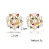 Stud Earrings Exquisite 4 Candy Colors Pearl Zircon Flower Shape Creative Design Romantic Wedding Party Jewelry Gift