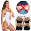 Dameshoeders shapewear bodysuit vrouwen diepe v-neck lichaam shaper Gevotte bra backless u dompel string thong shaper taille trainer push-up feest ondergoed 230316