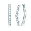 Hoop Earrings Anziw 2023 Trend Pave 1.3mm Moissanite Hexagonal Huggie For Women Girls 925 Silver Original Jewelry