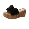 Sandals Beauty Wedge Slippers Suede Bow Platform Shoes Ladies Slip-on Open Toe Fashion Thick Bottom