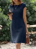 Casual jurken zanzea vrouwelijk o-neck rits zekere mouw zomerdress zomer vrouw solide jurk stijlvolle elegant werk ol vintage losse midi jurken 230316