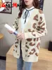 Женские трикотажные трикотаж Осенний зимние вязаные леопардовые свитера Женские корейские v шея толстое печатное покрытие.