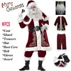 Casual Dresses Adult Christmas Cosplay Santa Claus Suit Costume Red Deluxe Velvet Fancy 9st Set Year Party Man S-XXL