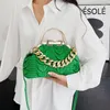 Bolsas de ombro femininas elegantes rosa verde ouro grossa corrente crossbody bolsas de couro PU plissadas bolsas femininas Clutch