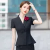 Women's Suits Blazers Summer Short Sleeve High Quality Fabric Formal Professional Women Business Suits with Skirt and Tops Blazers Set with Corsage 230316