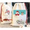 Adornos navideños Sublimación Sacos de Papá Noel en blanco Diy Bolsa de cuerda personalizada Bolsas de regalo Transferencia de calor de bolsillo Entrega de la gota Hogar Ga Dhgo7